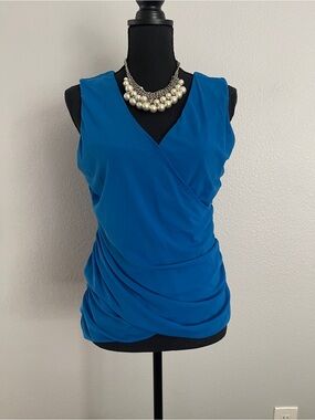 INC International Concepts Royal Blue Sleeveless V-Neck Ruched Tank